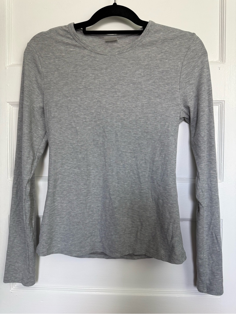 Athleta Heather Gray Long-Sleeve Ribbed Crewneck Top Athleisure Luxe Sz M